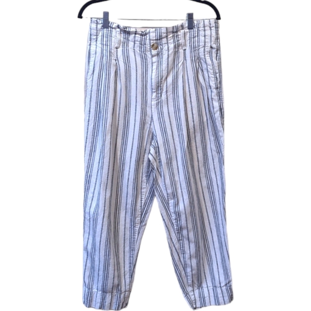 Madewell Baltic Stripe Linen Blend Paper Bag Waist Cropped Pants (10)